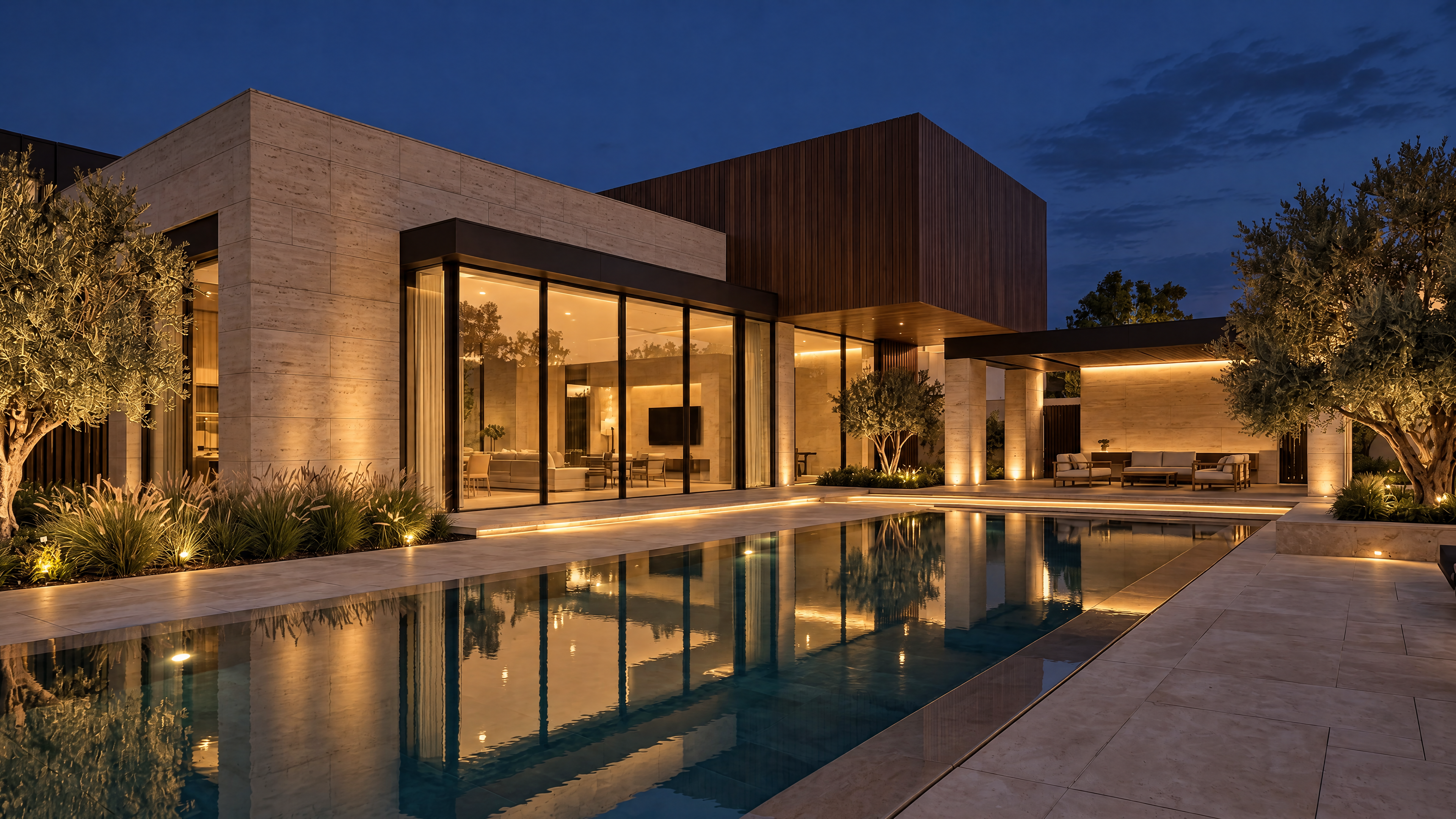 Pool Terrace At Dusk